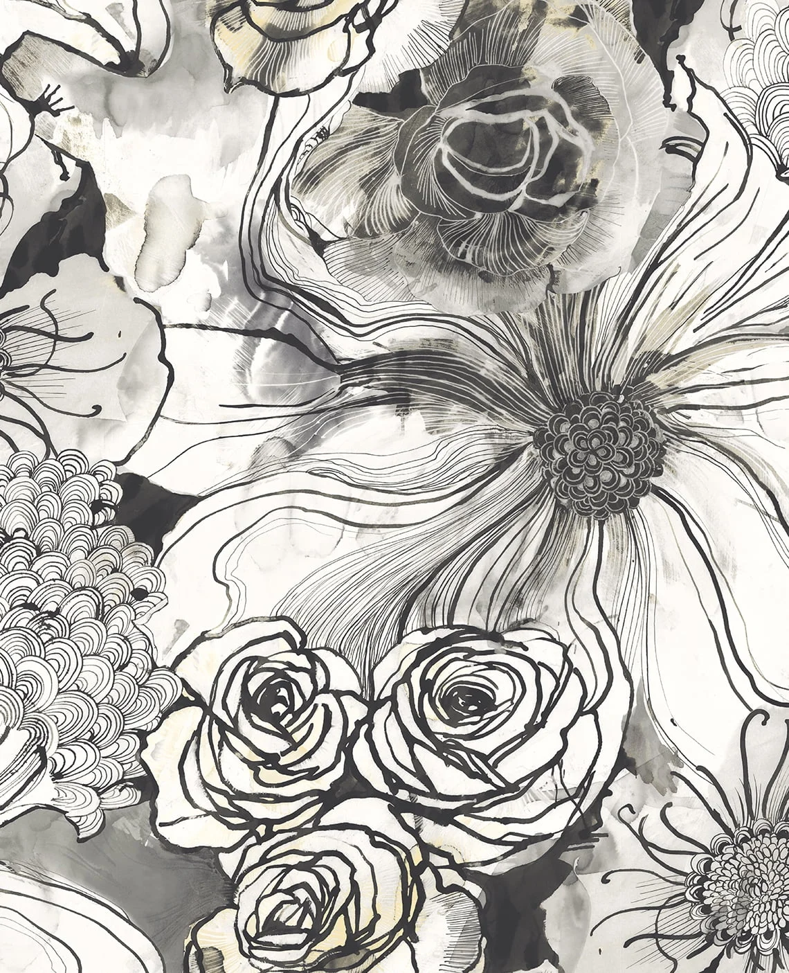 Harry & Grace Harry & Grace Ink Rose Peel and Stick Wallpaper 20.5 in. W x 18 ft. L - Onyx 0375