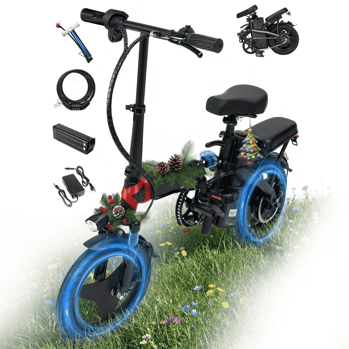 BroPath Electric Bike for Adults, Ebike, Electric Bicycle with 576WH Removable Battery,14" Folding Ebike, 21MPH,20+ Miles(MAX),500W Motor,Multi-S 3724