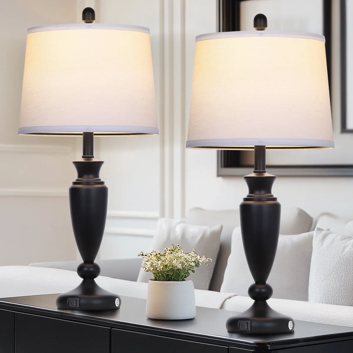 Cinkeda Table Lamps Set of 2 for Bedroom Living Room 27" Tall Black Industrial Bedside Lamp with USB +C Charging Ports Modern 3-Way Dimmable Touc 1707