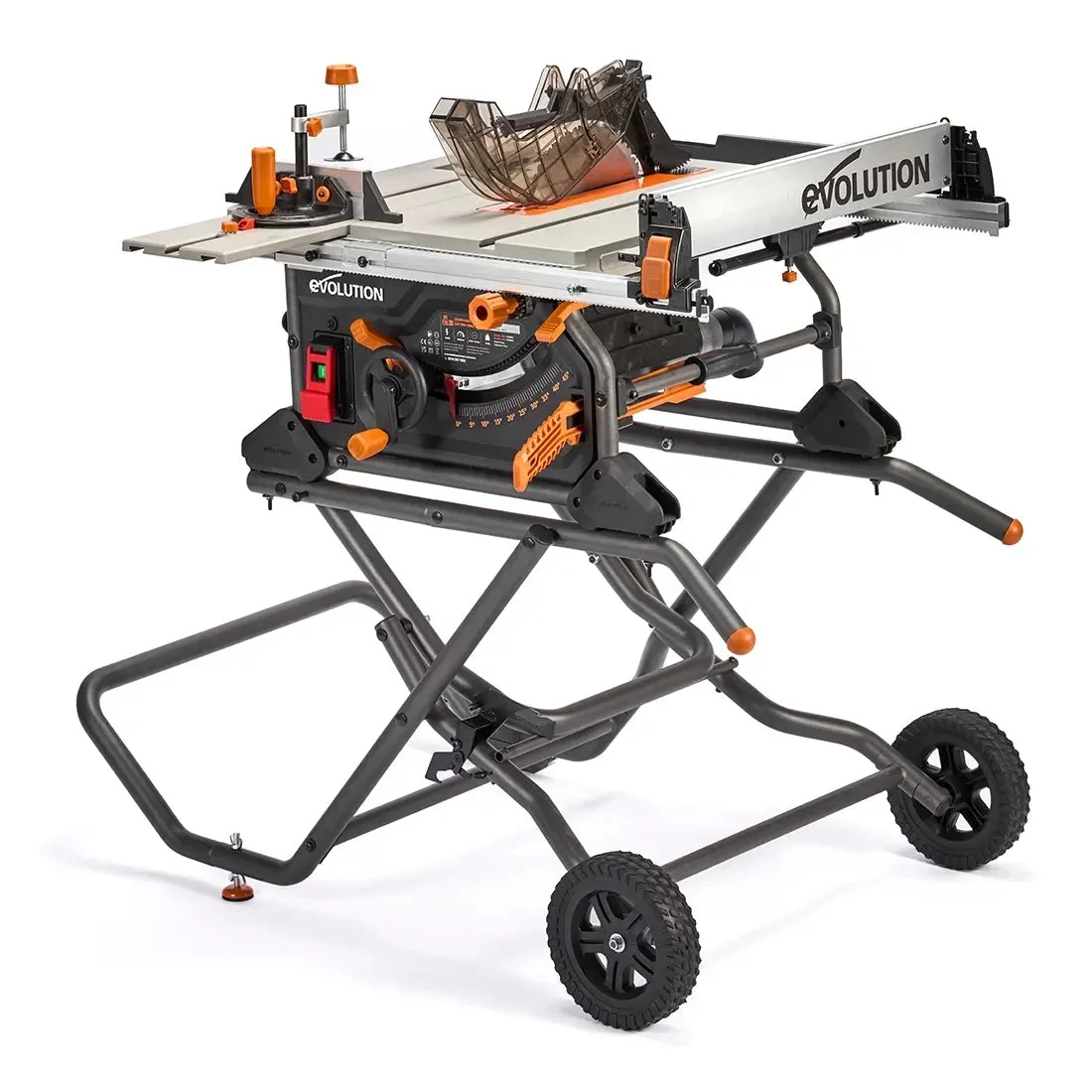 Evolution Power Tools USA Evolution R10TBLX Jobsite Table Saw with Wheeled Scissor Stand | 10 In. Multi-Material Cutting Blade 9367