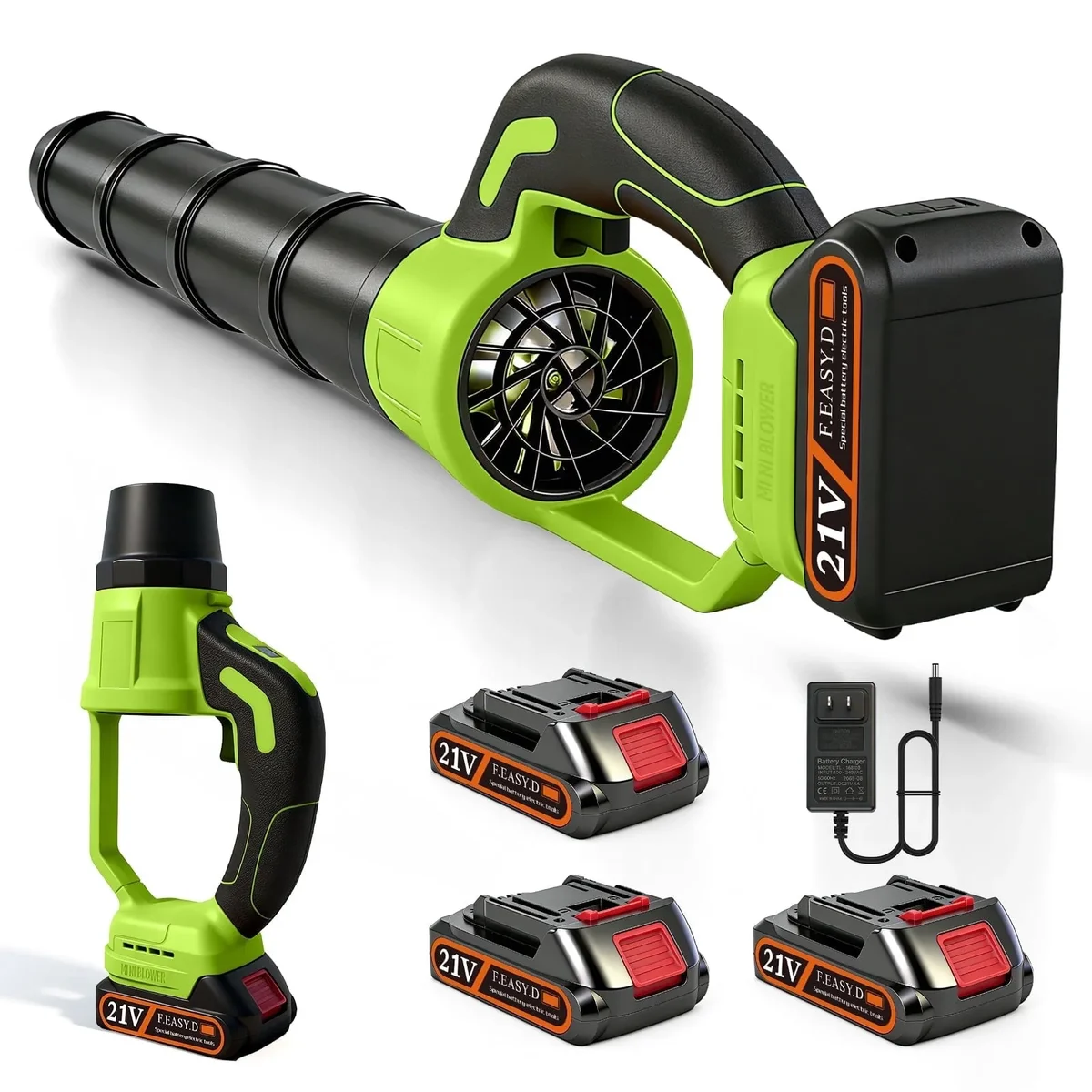 BAOKALER Cordless Leaf Blower, 580CFM 180MPH Handheld Leaf Blower with 3 x 2000mAh Batteries & Charger for Yard, Patio, Driveway Cleaning, Green 4868