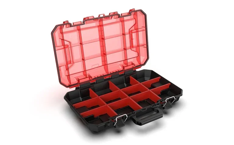 Hyper Tough Hyper Stack Shallow Full-Size Organizer with Dividers – Modular Storage with Translucent Lid & Handle 1429