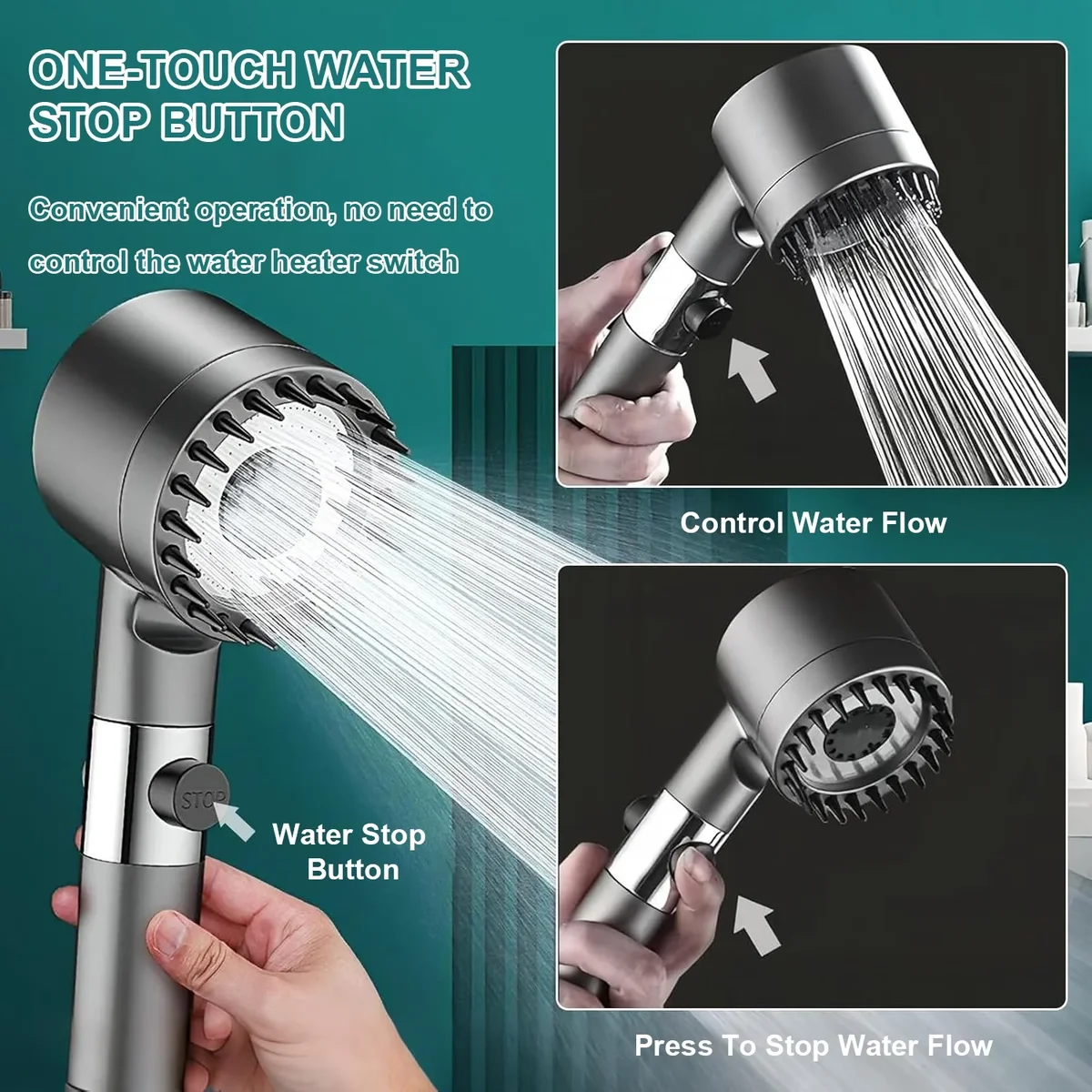 Everdaily Essentials Ion Drops Shower Head, High Pressure Shower Head and Hose Set with 4 Filters, 59‘’ Hose & Bracket, 4 Spray Modes & Pause Switch, Ion Drops Fi Ref. 0992