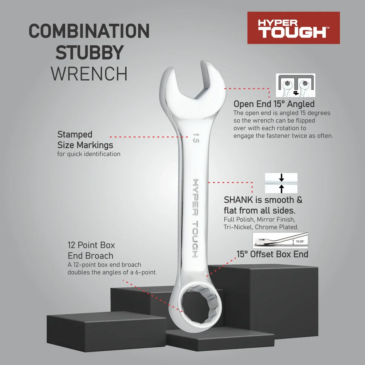 Everdaily Essentials 12-Piece Stubby Combination Wrench Tool Set, Hand Tools Ref. 9498