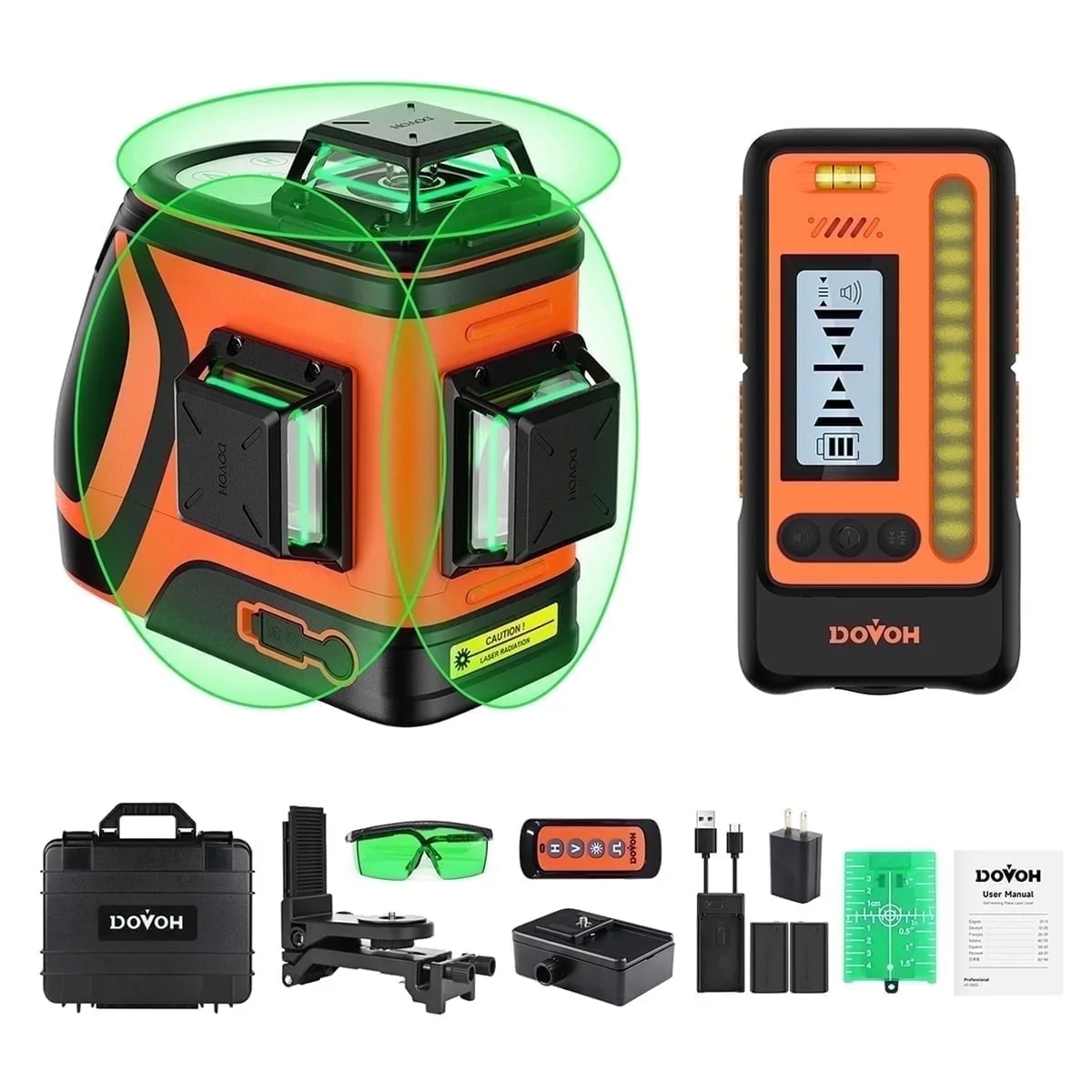 DOVOH Outdoor Laser Level with Receiver, 360° Self-Leveling Green Beam for Construction,H3-360G-KIT 2178