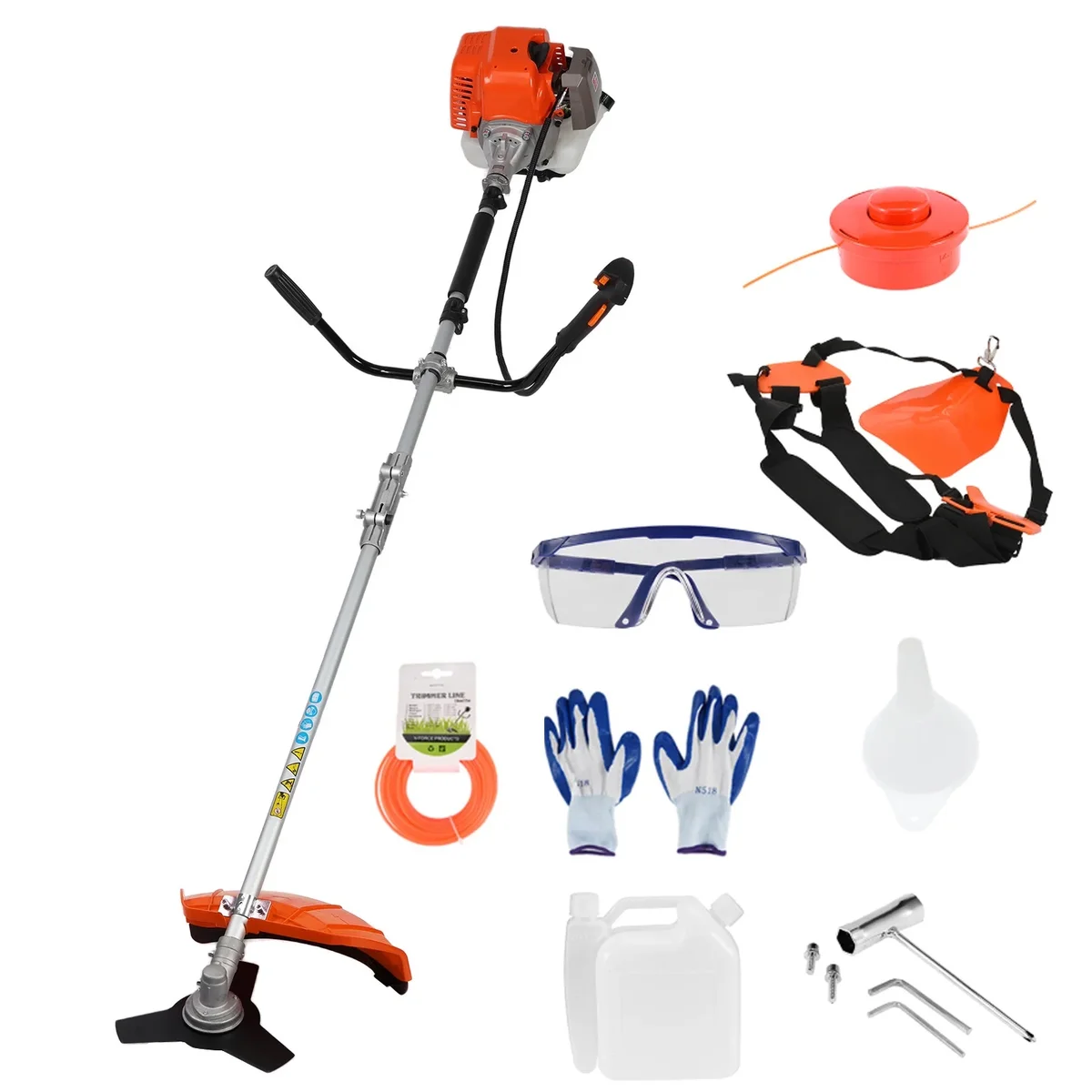JNXYL 52cc Weed Eater/Grass Trimmer, 2-Stroke Gas Backpack Shrub Grass Trimmer, With Oil Can, for Garden, Lawn Trimming Tool 5180