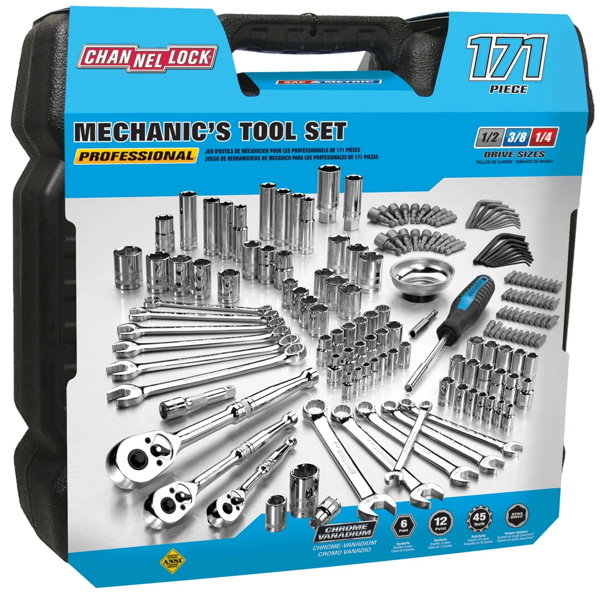 CHANNELLOCK Mechanic's Tool Set, Includes Standard SAE and Metric Sizes, 171 pieces (39053) 4906