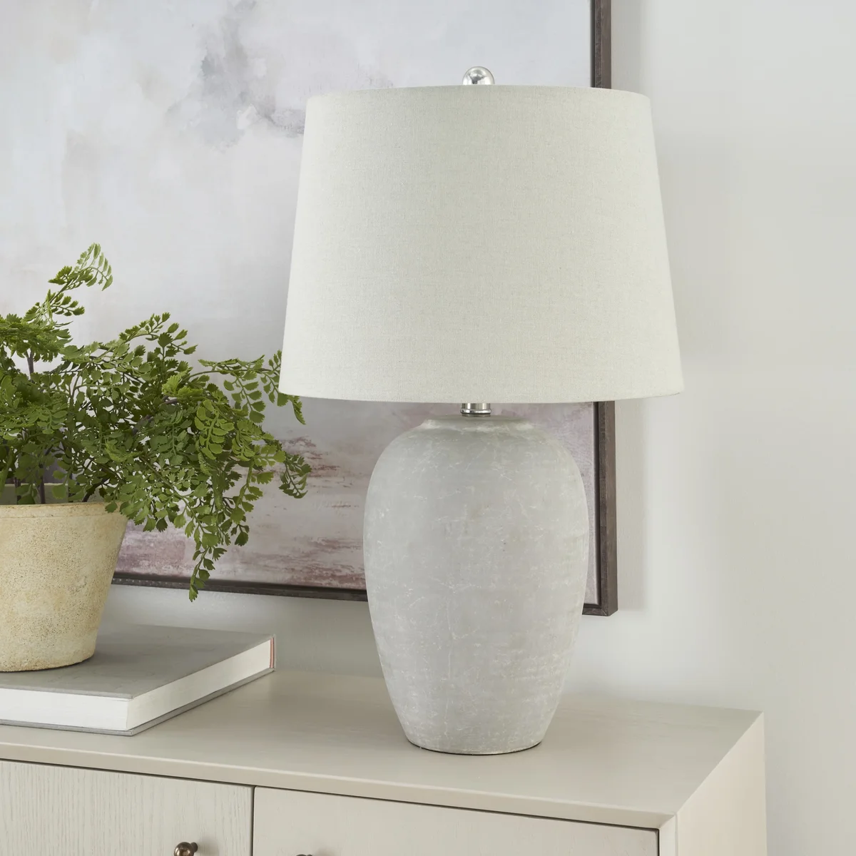 Nourison 23" Grey Unglazed Ceramic Rustic Urn Lamp for Bedroom, Living Room, Dining Room, Office 7128