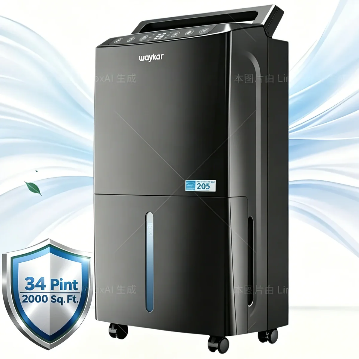Waykar 2000 Sq. Ft. 34 Pint Dehumidifier for Room & Home, Ultra Quiet 33dB, Continuous Drain, Energy Star, Auto Defrost, Child Lock, 10 Pint DOE 9763