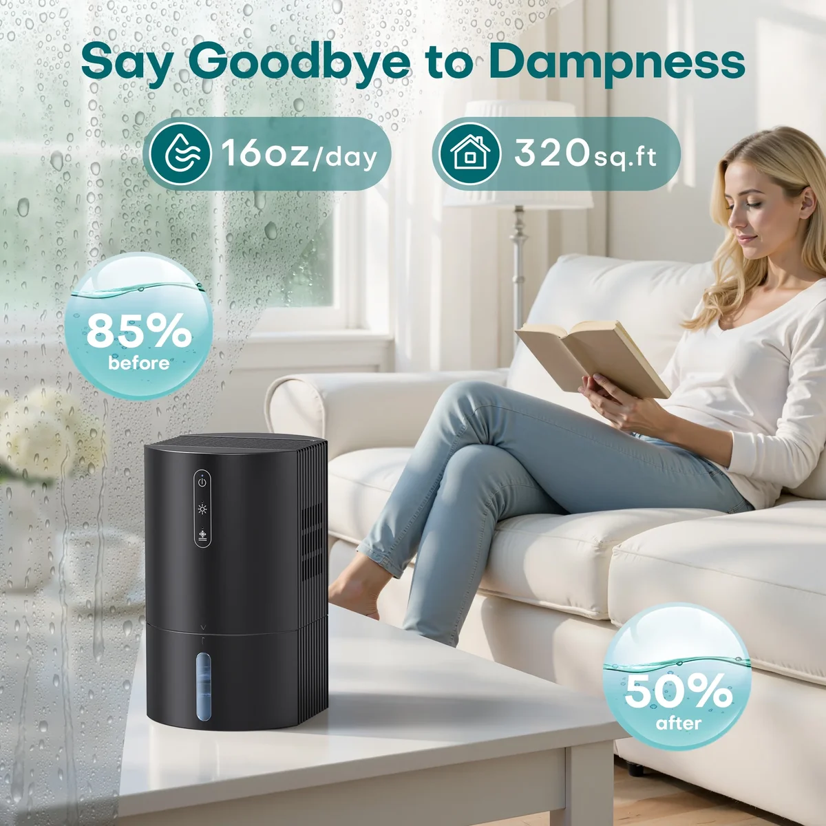 ALROCKET Dehumidifier for Bathroom,35OZ Water Tank with Auto Defrost,320 sq.ft,LED Light,Black 4560
