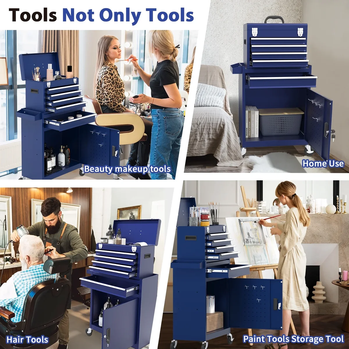 Odaof 5 Drawer Mechanic Tool Chest with Wheels Heavy Duty Rolling Tool Box Cabinet Keyed Locking System Toolbox Organizer for Workshop Darkblue 8951