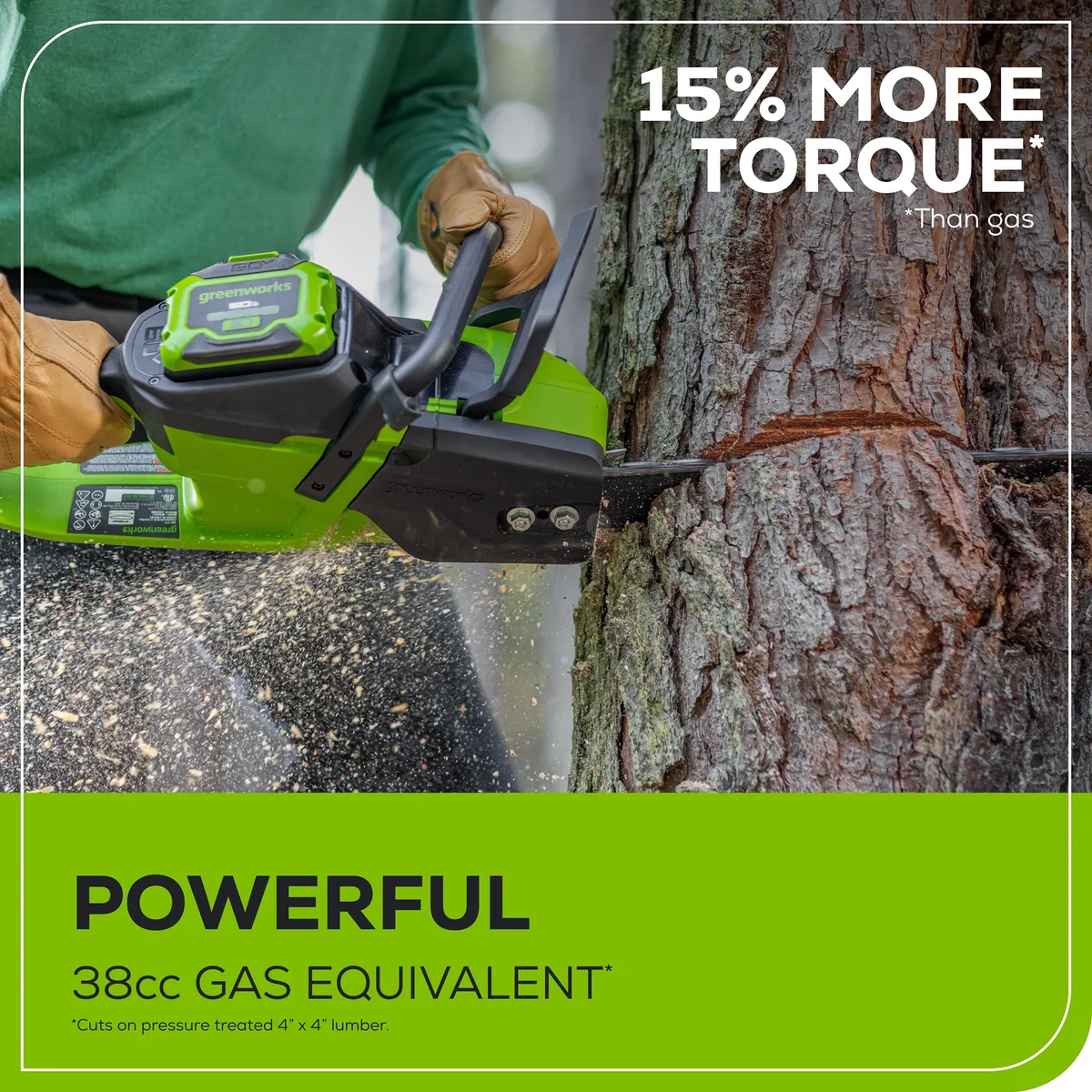 Greenworks 60V 16" 1.5kW Brushless Chainsaw with 2.5 Ah Battery & 3 Amp Charger 2028602 5656