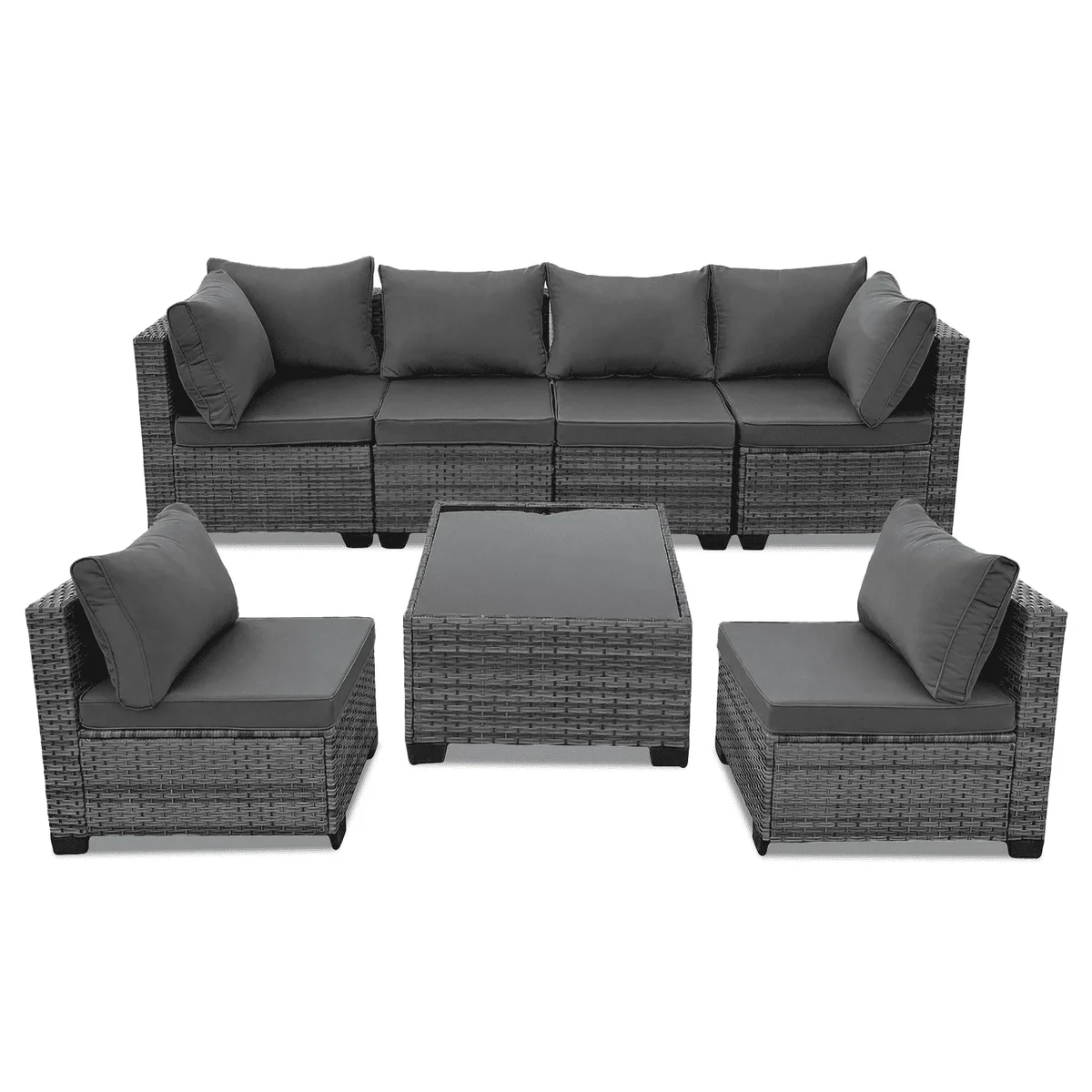 MOLIBYME 7 Pcs Outdoor Patio Furniture Set, Modular Outdoor Sectional Wicker Conversation Set, Rattan Sofa Set with Glass Table and Washable Cush 9494