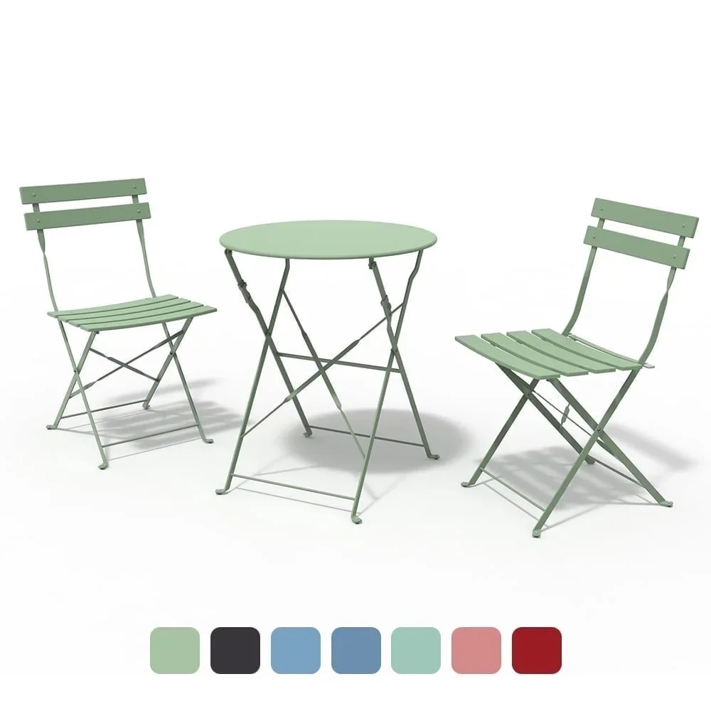 GRANDPATIO Grand Patio 3-Piece Metal Outdoor Folding Bistro Set, Garden-Pea Green, Bistro Table and Chairs 1974