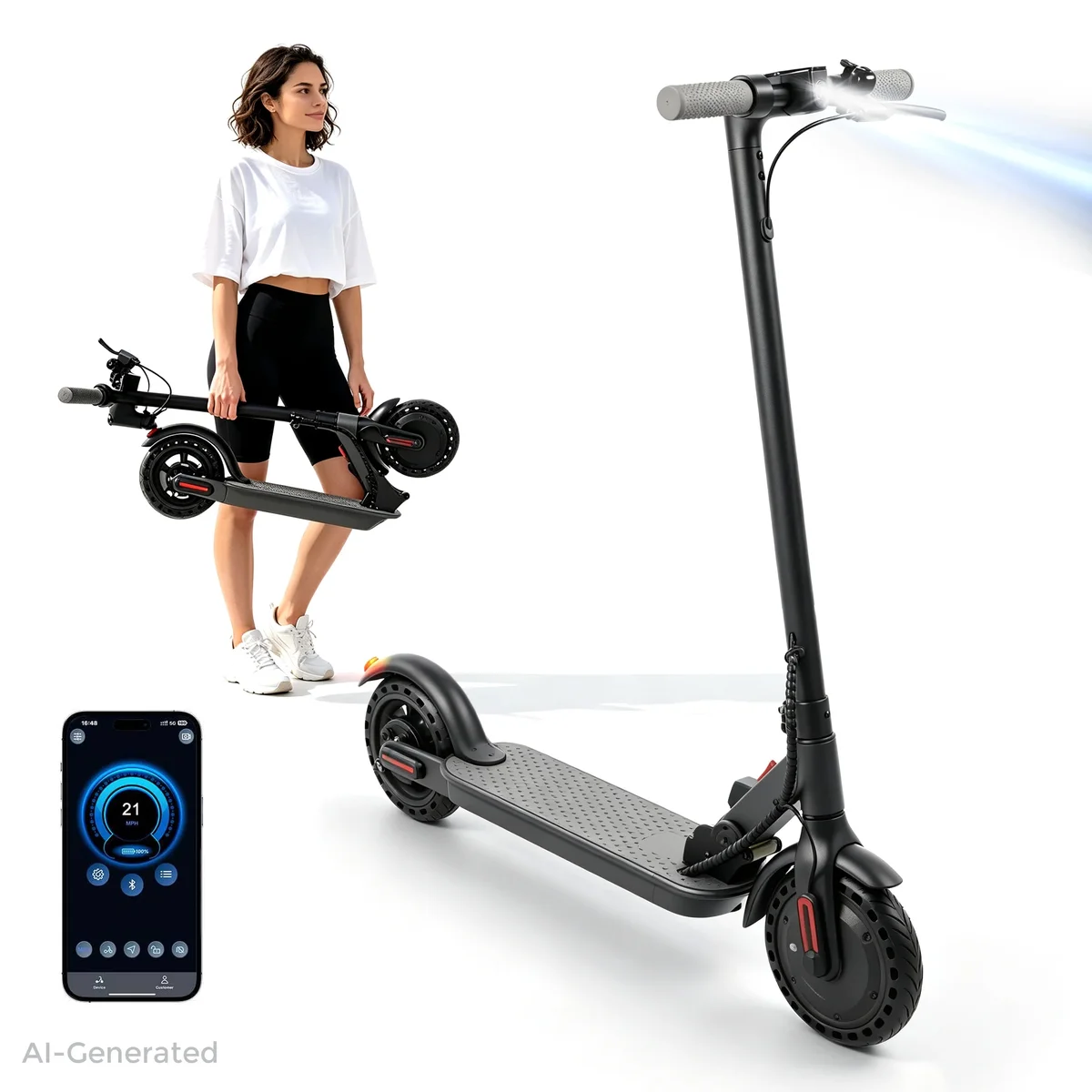 iScooter 350W Electric Scooter for Adults, 6 / 12 /18 Mph 3-Speed Escooter, Up to 15-21 Miles Range, Foldable Commuting Electric Scooter for Teen 8588