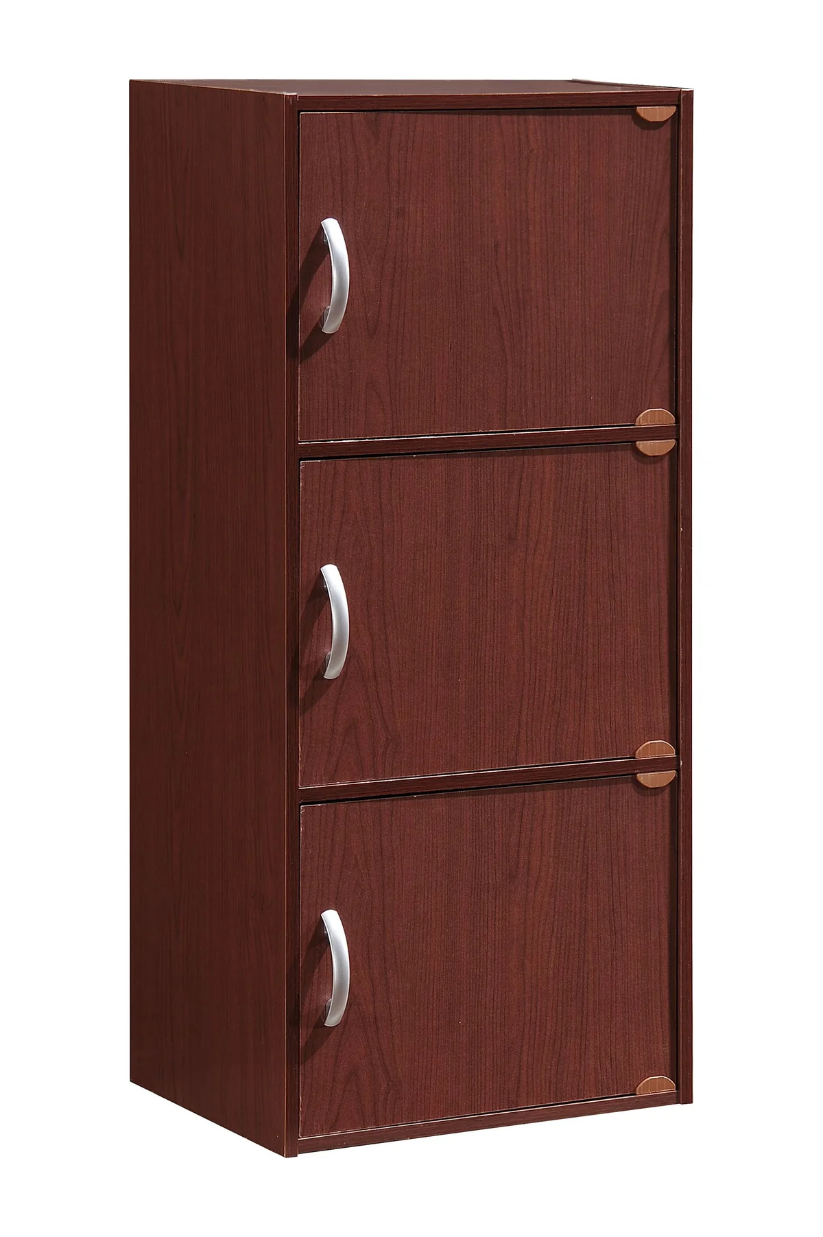 Hodedah 3-Shelf, 3-Door Multi-Purpose Bookcase Cabinet, Mahogany 2673