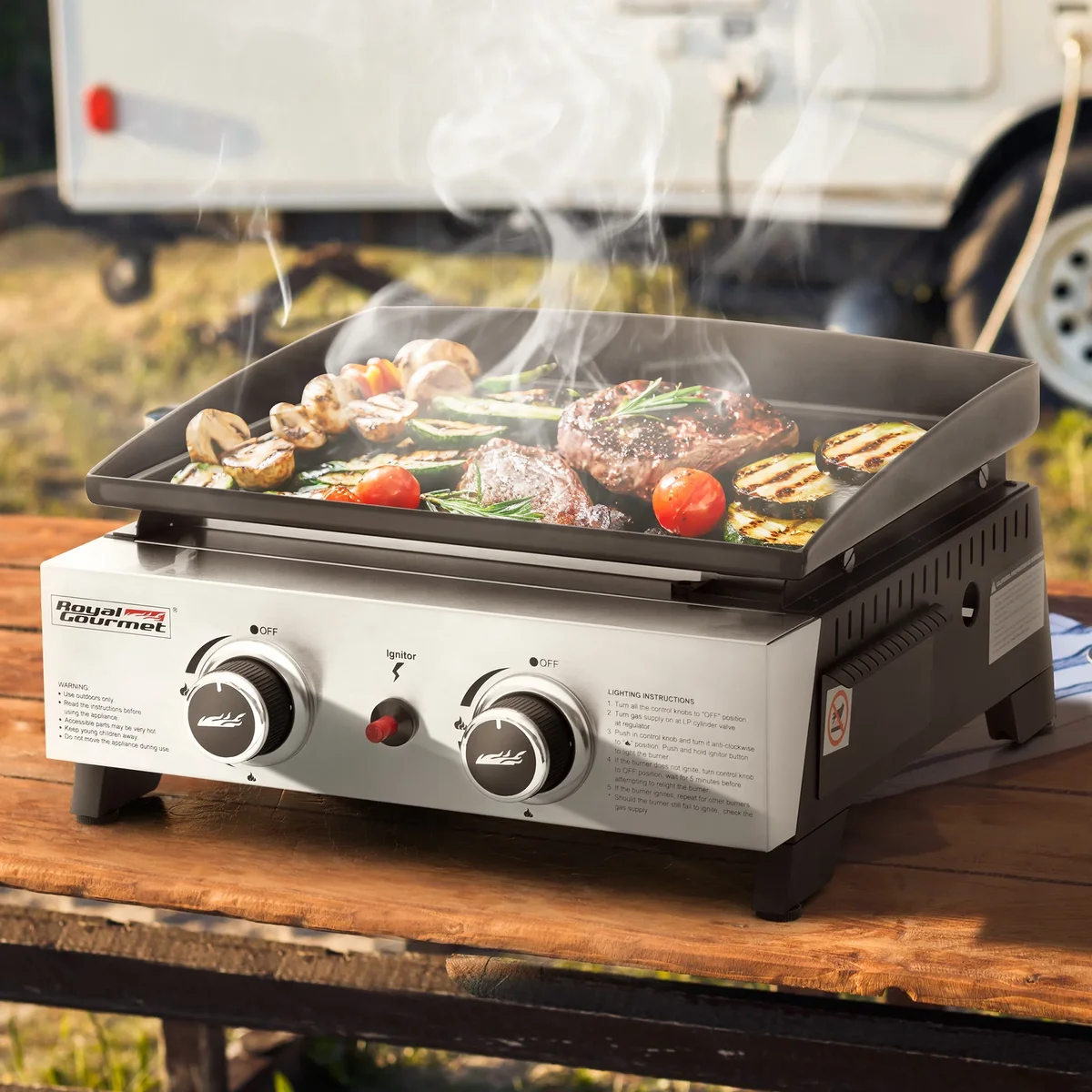 Everdaily Essentials PD1204 Portable 17-Inch 2-Burner Tabletop Gas Griddle Grill, 17,000 BTU Ref. 2454