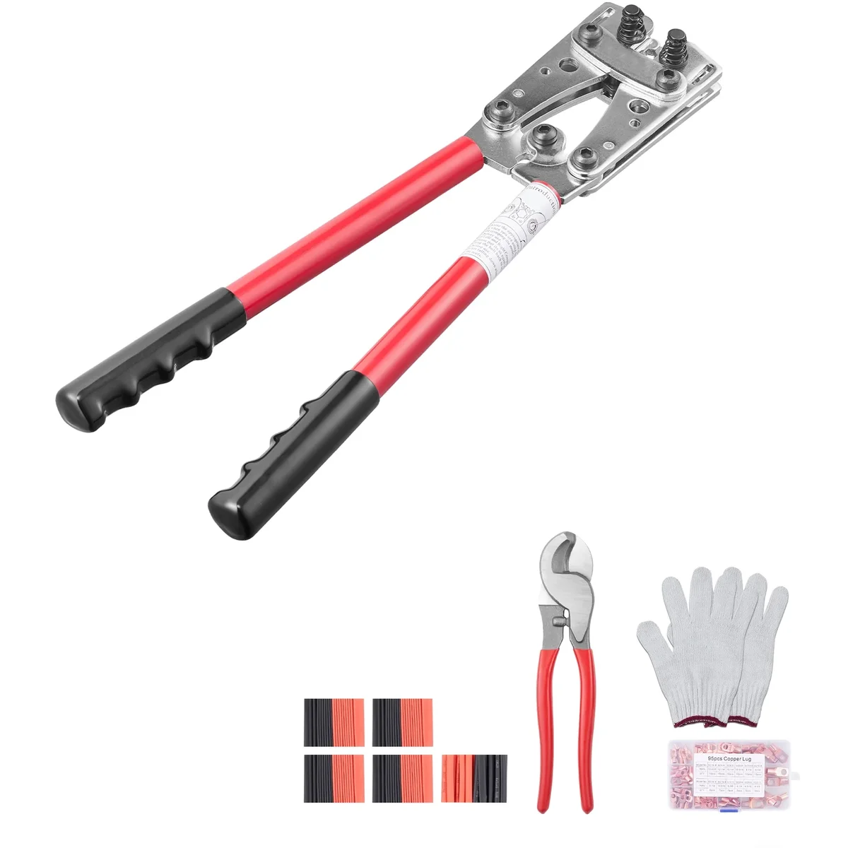 KFFKFF Wire Lug Crimping Device, Suitable for 10-1/0AWG, Includes Cable Trimmer and 48 Copper Ring Connectors, Accommodates 6 Wire Dimensions Cri 8639