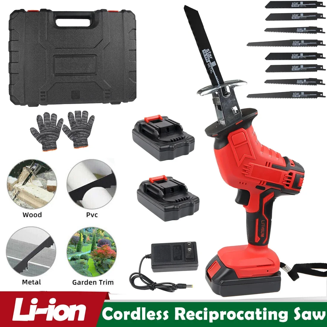 Audessy 24V Cordless Reciprocating Saw Variable Speed with 2 Rechargeable Battery,8 Saw Blade,Wood Blade and LED Light,Electric Hand Saw 1919