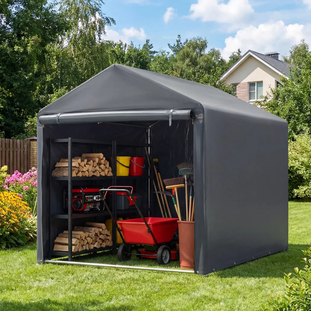 Everdaily Essentials 5x7 FT Storage Sheds , Portable Sheds and Outdoor Storage with Rolled up Zipper Door for Motorcycles,Bikes and Garden Tools 6934