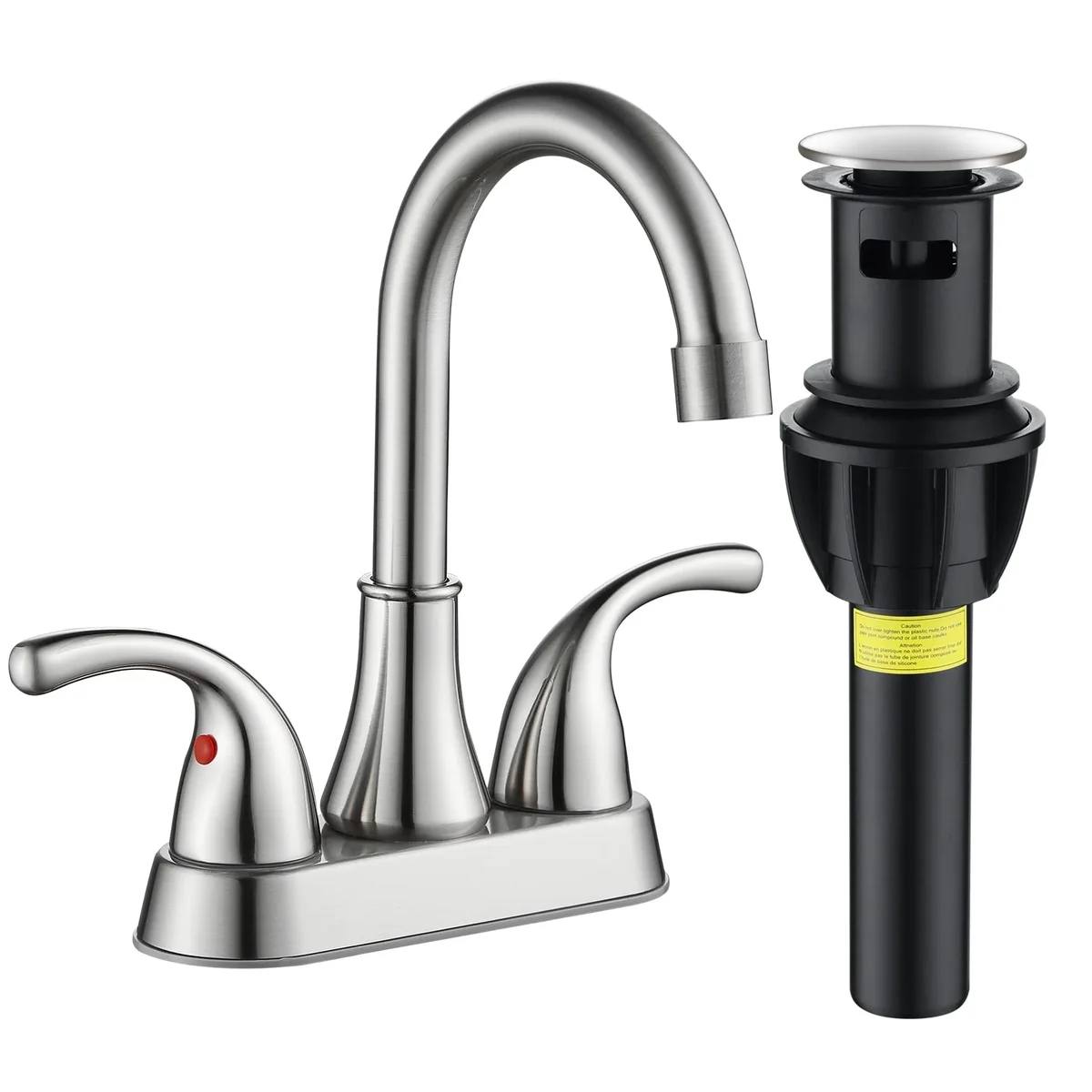Everdaily Essentials 4 Inch Faucet 2 Handle Bathroom Sink Faucet Lead-Free Brushed Nickel Bath Sink Faucet with Pop-up Drain Stopper and Supply Hoses 4878