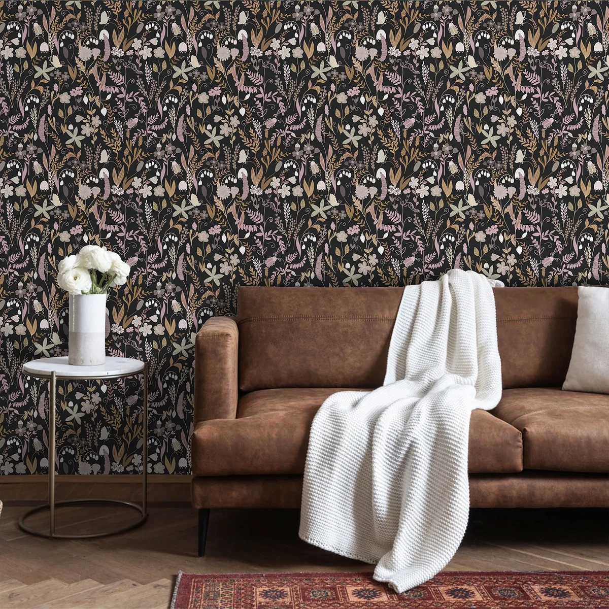 Everdaily Essentials Peel and Stick Wallpaper 17.7" x 118" Black Floral Self Adhesive Removable Wallpaper Peel and Stick for Home Bedroom Cabinets Thicken 1570
