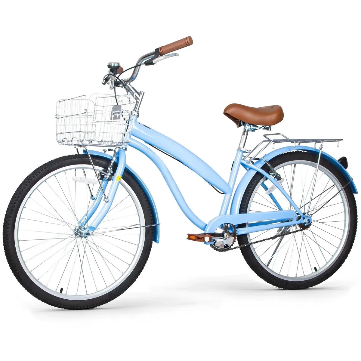 Hykolity 26 in Cruiser Bike Beach Bicycle for Women Comfortable City Bike Commuter Cycling Adult Rider Height 60-72 in with Rear Rack and Basket  6243