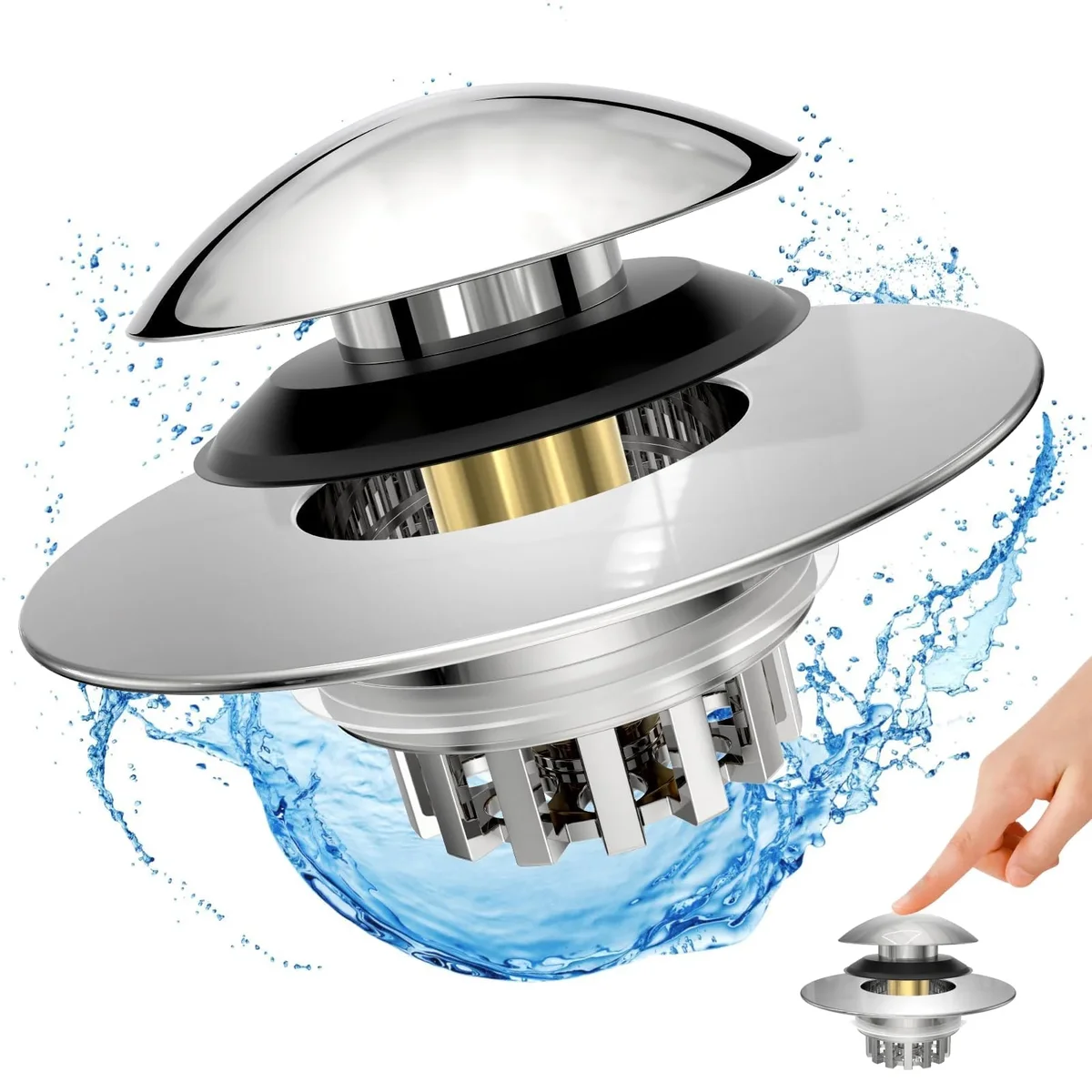 ABEL FLY CO.LTD Upgraded 2 in 1 Bathtub Drain Stopper Bathtub Drain Hair Catcher, Pop-up Tub Stopper with Effective Filter Basket, Anti-Clogging Bathtub Drain Pl 8324