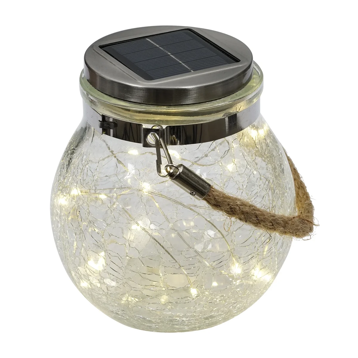 Mainstays 5.5" Crackle Glass Solar Powered Jar Light with Warm White LED Lights 3057