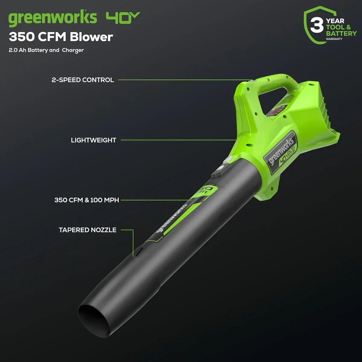Greenworks 40V 13-Inch Cordless String Trimmer / Edger and Leaf Blower Combo Kit + 3 Bonus Spools, 2.0Ah Battery and Charger Included 6075