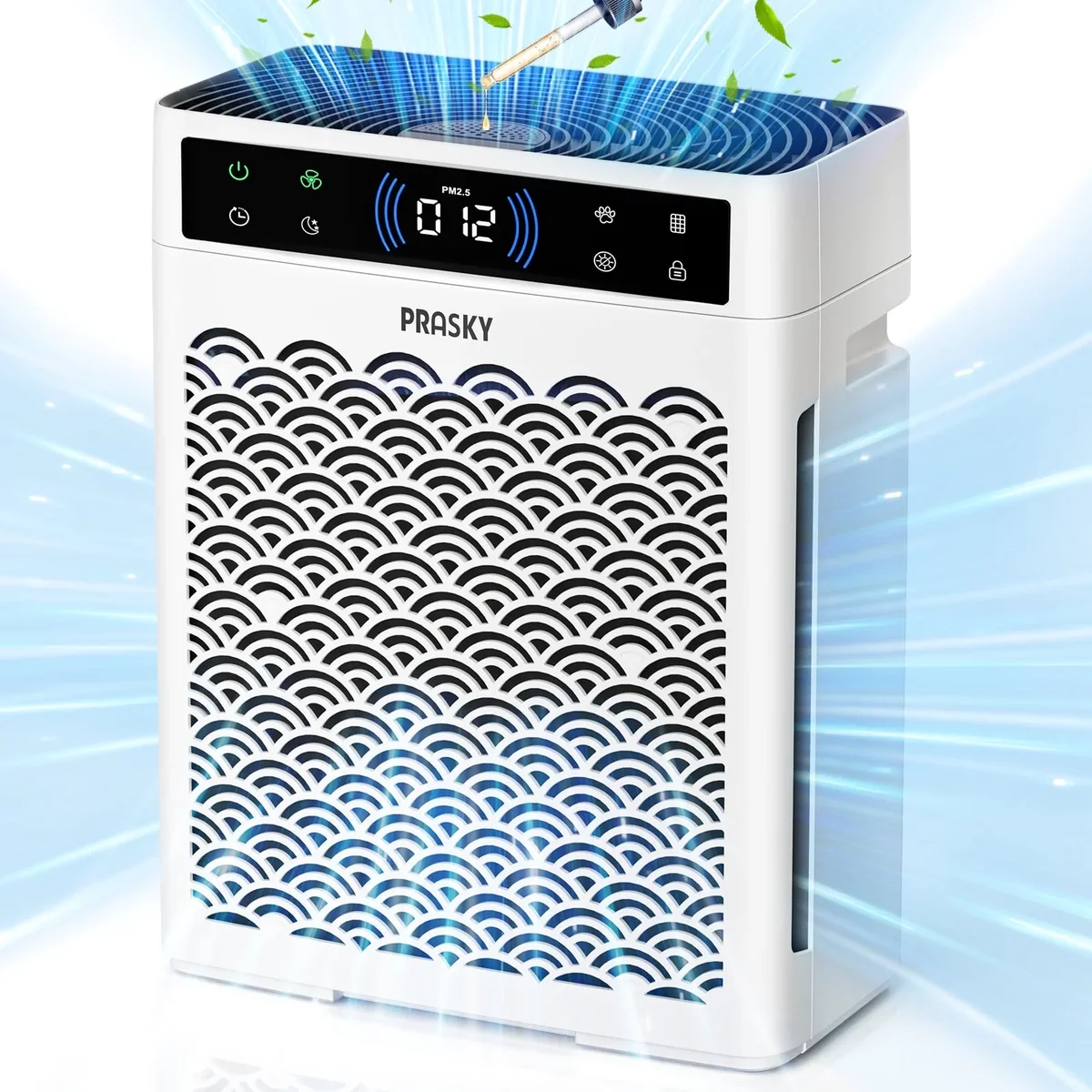 PRASKY Air Purifier for Home Large Room up to 2250 Sq ft, True HEPA Filter for Pets, Smoke & Allergies | Quiet for Bedroom (White) 2045