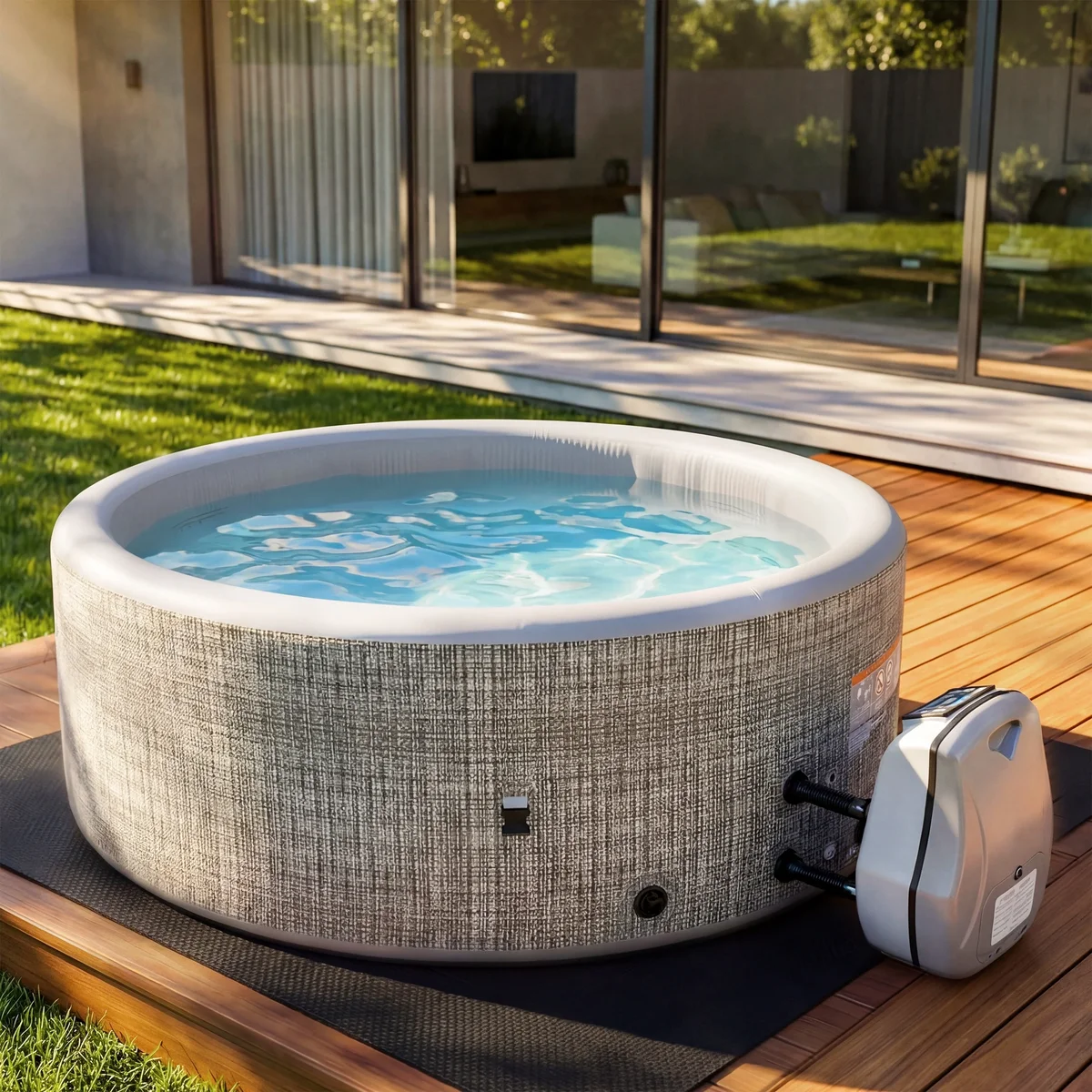Everdaily Essentials 65" Inflatable Hot Tub 3 to 5 Person Outdoor Hot Tub, Round Portable Home Spa with 100 Soothing AirJets, Lockable Cover, and Storage Bag 0098