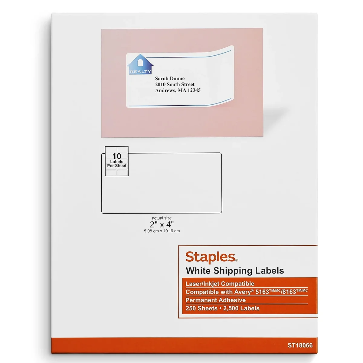 Staples Laser/Inkjet Shipping Labels 2" x 4" White 10 Labels/Sheet 489565 5889