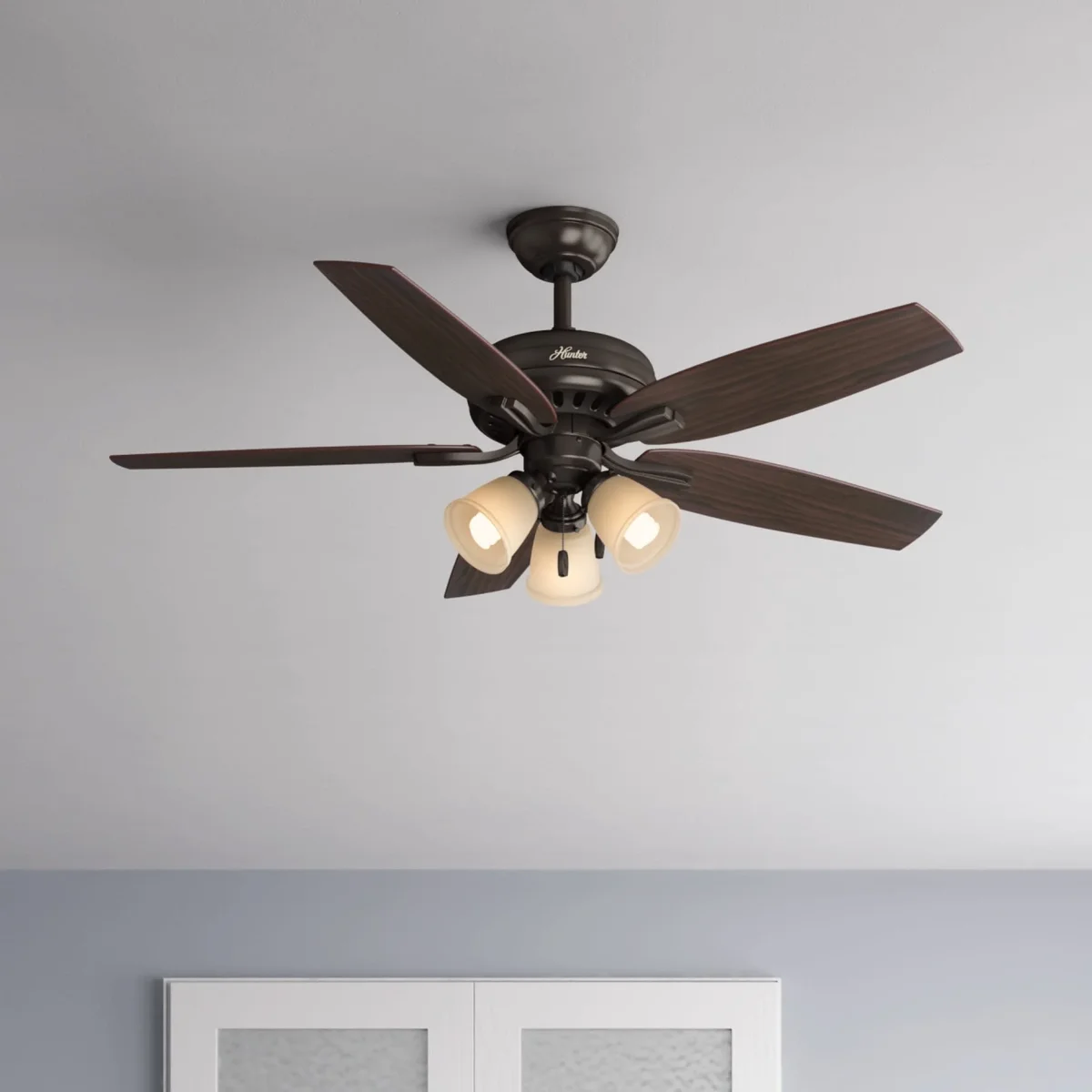Hunter 52 inch Indoor Ceiling Fan with LED Lights - Bronze Ceiling Fan with Pull Chain, For Bedroom or Living Room, Standard Mount, No Remote, 5  7631