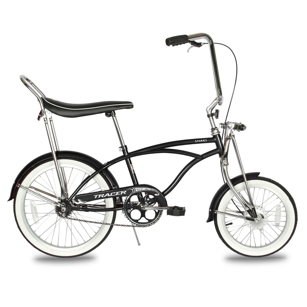 Tracer Bikes Tracer Smart Classic Beach Cruiser Lowrider Bike, Springer Fork, Retro Banana Seat, High Riser Handlebar, Coaster Brake, Matte Black 8636