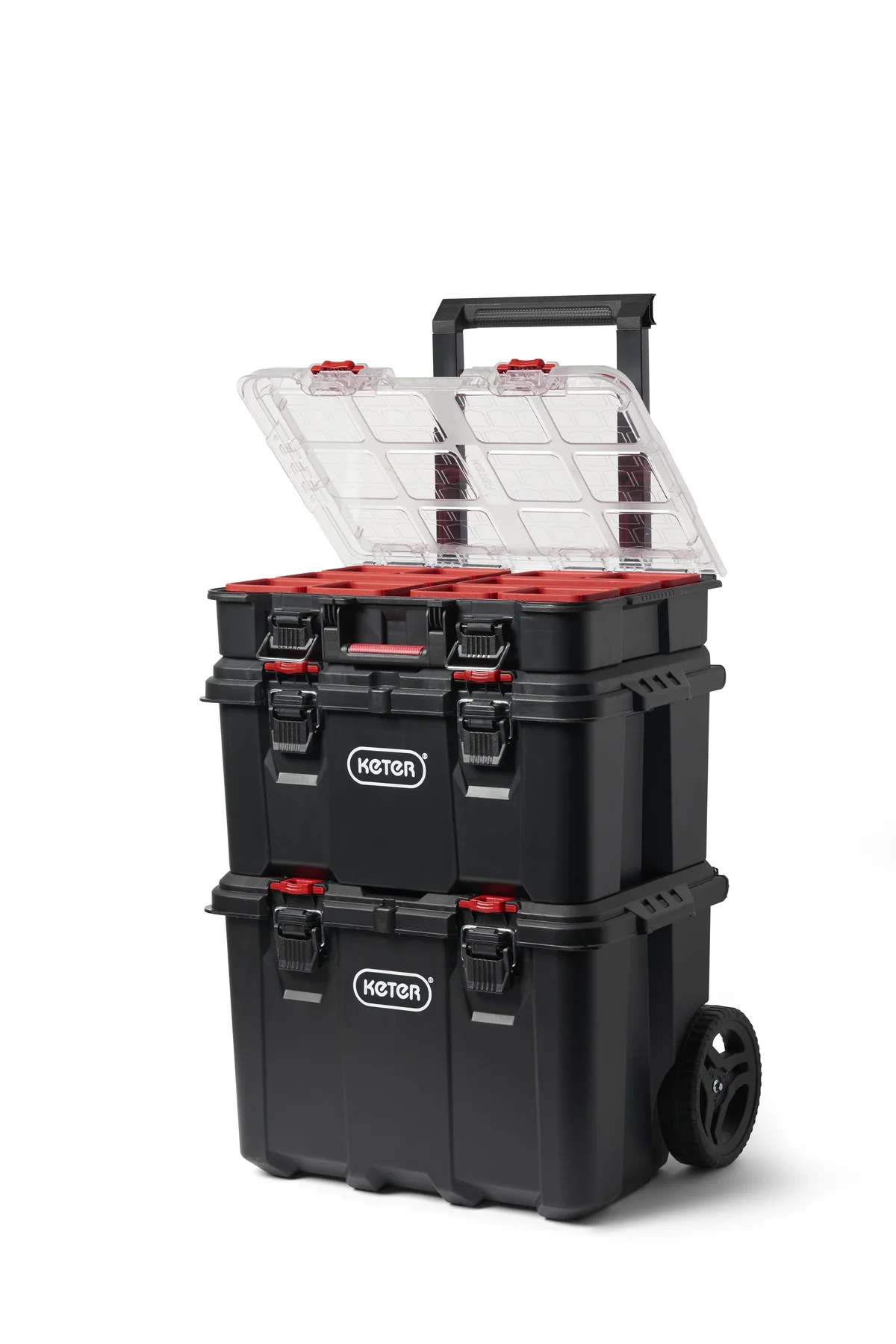 Keter Stack-n-Roll 3 Piece Modular Toolbox System Resin Mobile Tool Storage and Organization 1427
