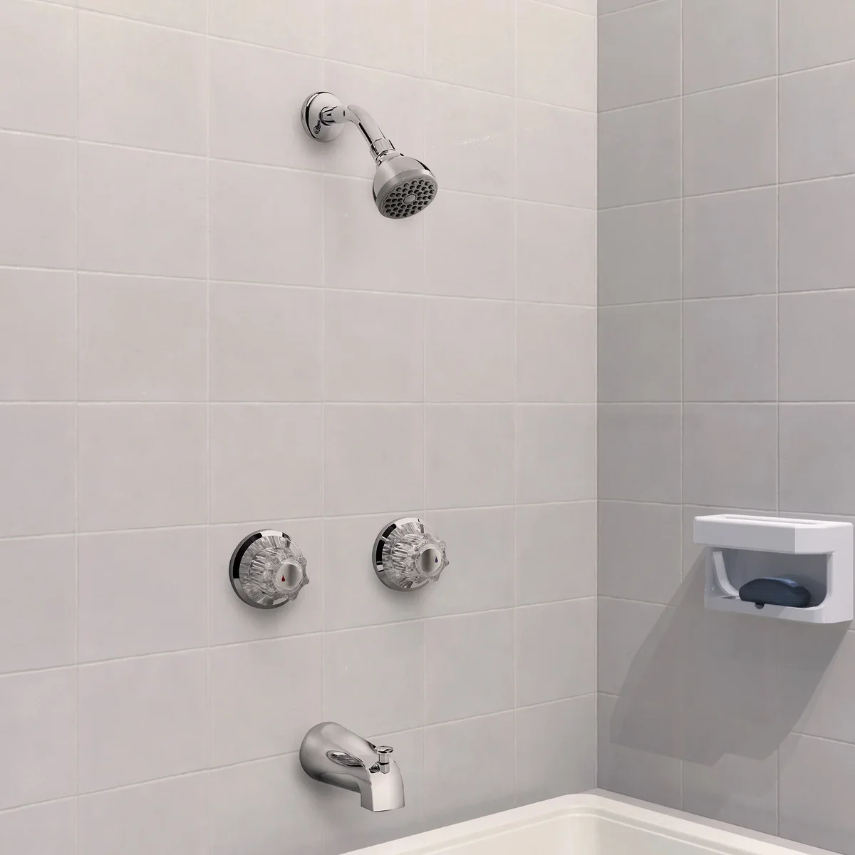 Everdaily Essentials 2-Handle Tub / Shower Complete Faucet Set with Swivel Showerhead, Polished Chrome Ref. 1156