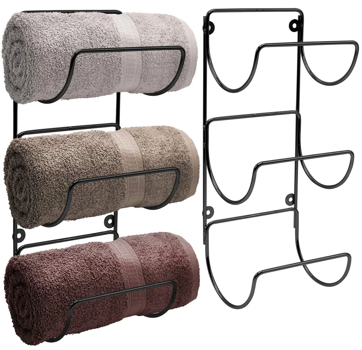 Sorbus Wall Mounted Metal Towel Rack Holder for Bathroom 2-Pack (Black) 7019