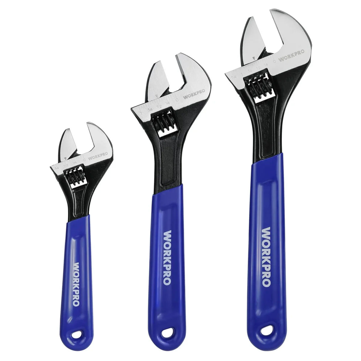 Everdaily Essentials 3-Piece Adjustable Wrench Set, 6in, 8in & 10in Wrenches with Ergonomic for Home, Garage, Workshop Ref. 0799