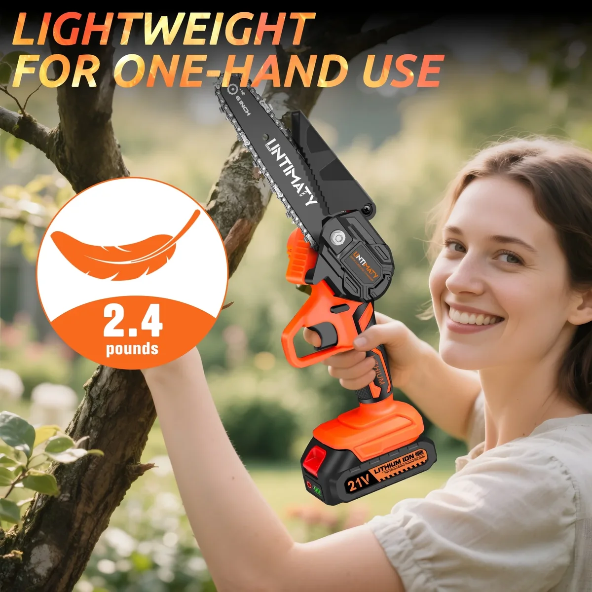 UNTIMATY 6 inch Mini Chainsaw with 2 Batteries and Case Cordless Electric Handheld Chain Saw Battery Powered for Wood and Tree Branches, Orange 6362