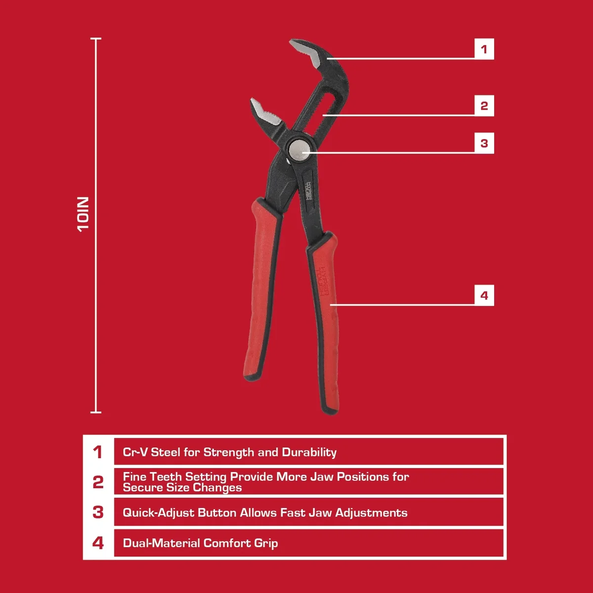 Hyper Tough 10-inch Quick Adjust Groove Joint Pliers 9412
