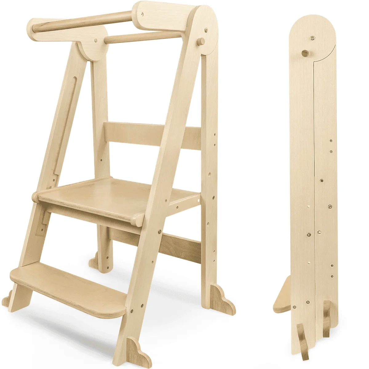 rytsas Foldable Toddler Kitchen Standing Tower, Baby Kitchen Helper with Safety Handles, Wooden Step Stool with 3 Adjustable Heights, Montessori Learnin 2613