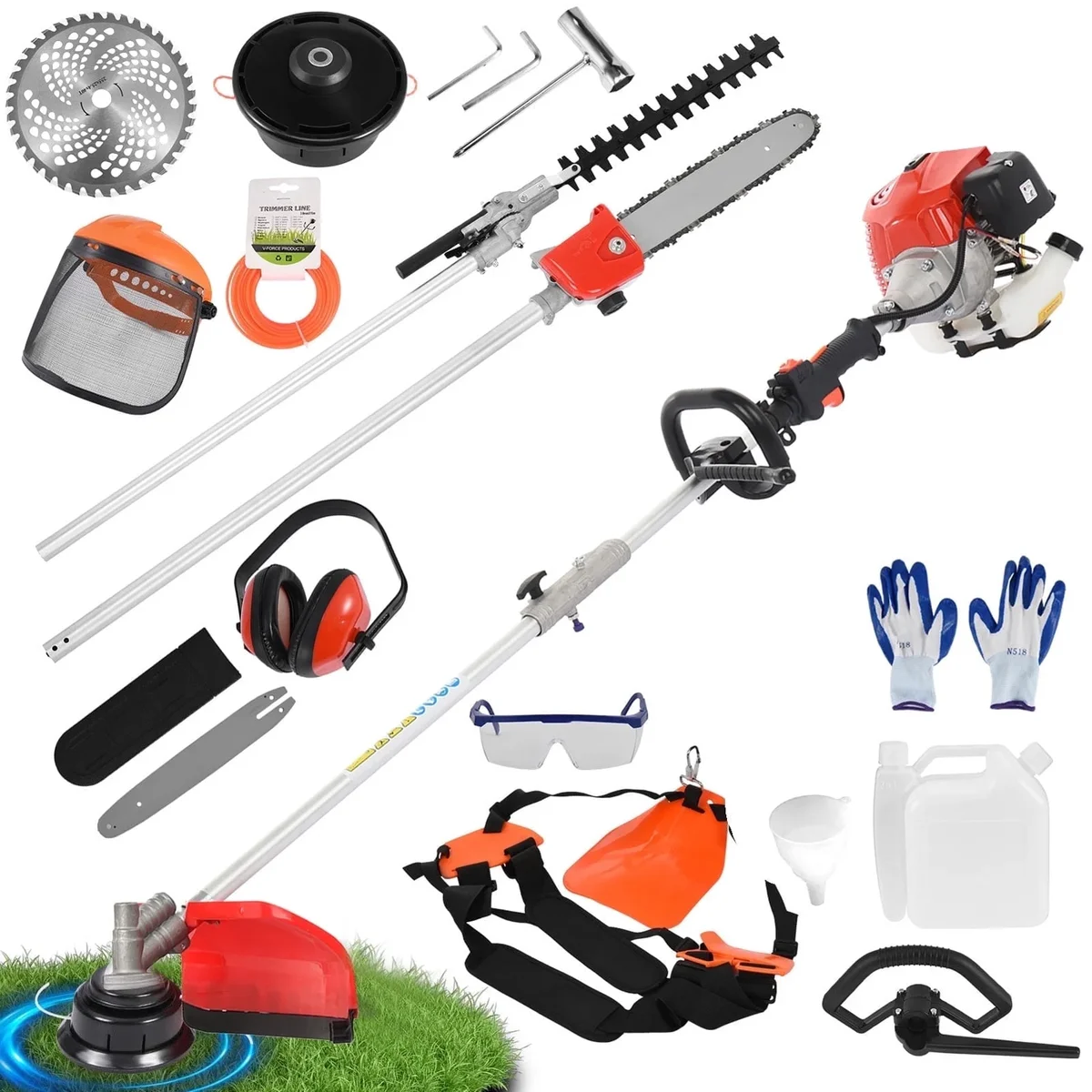WETS Gas Weed Wacker, 5 in 1 Weed Eater Gas Powered, 52cc Brush Cutter and Gas String Trimmer 2-Stroke, Grass Trimmer 2025 Upgraded,Cordless Hedg 3513