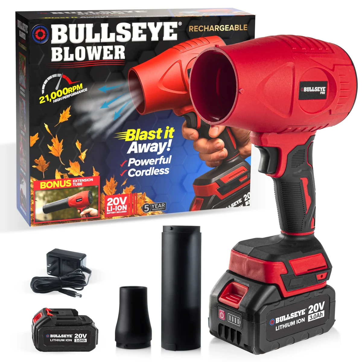 Bullseye Pro Bullseye Blower Rechargeable Cordless Leaf Dust Air Blaster 21,000 RPM with 20V Battery and Charger 3300