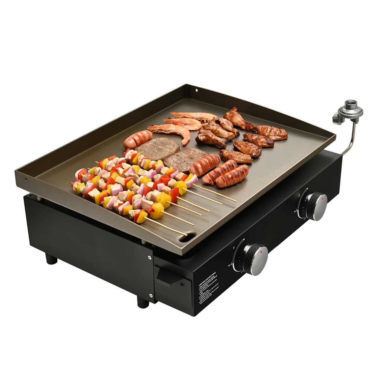 KFFKFF 22.4" Tabletop Gas Griddle, 2-Burner Outdoor Flat Top Grill Griddle with Non-Adhesive Cooking Plate, for Camping, Tailgating, Bbq, Parties 1686
