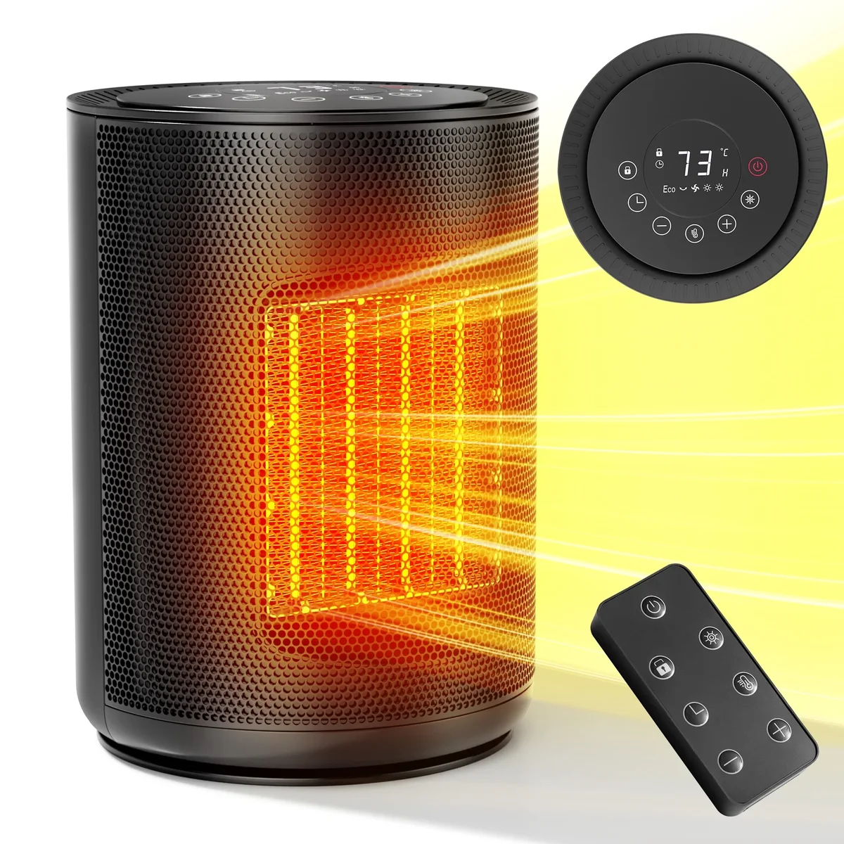 KISSAIR 1500 W Space Heater, PTC Ceramic Heater with Remove Control & LED Screen, 24H Timer, 4 Modes and Tip-Over Protection,heaters for inside B 6093
