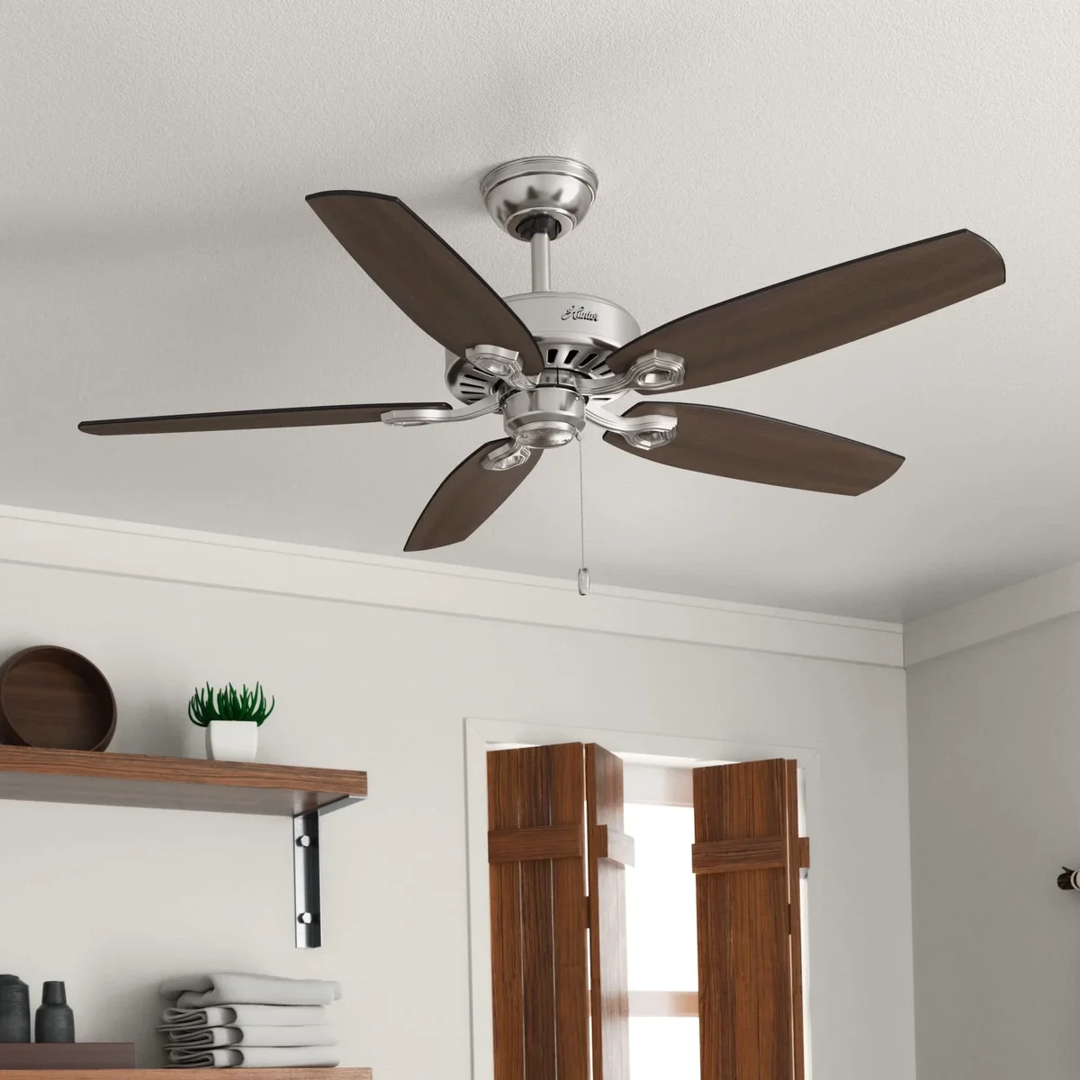 Hunter 52 inch Indoor Ceiling Fan No Light with Pull Chain - Ceiling Fan without Light, Standard Mount, 5 Blades, For Bedroom, Living Room, or Ki 0380