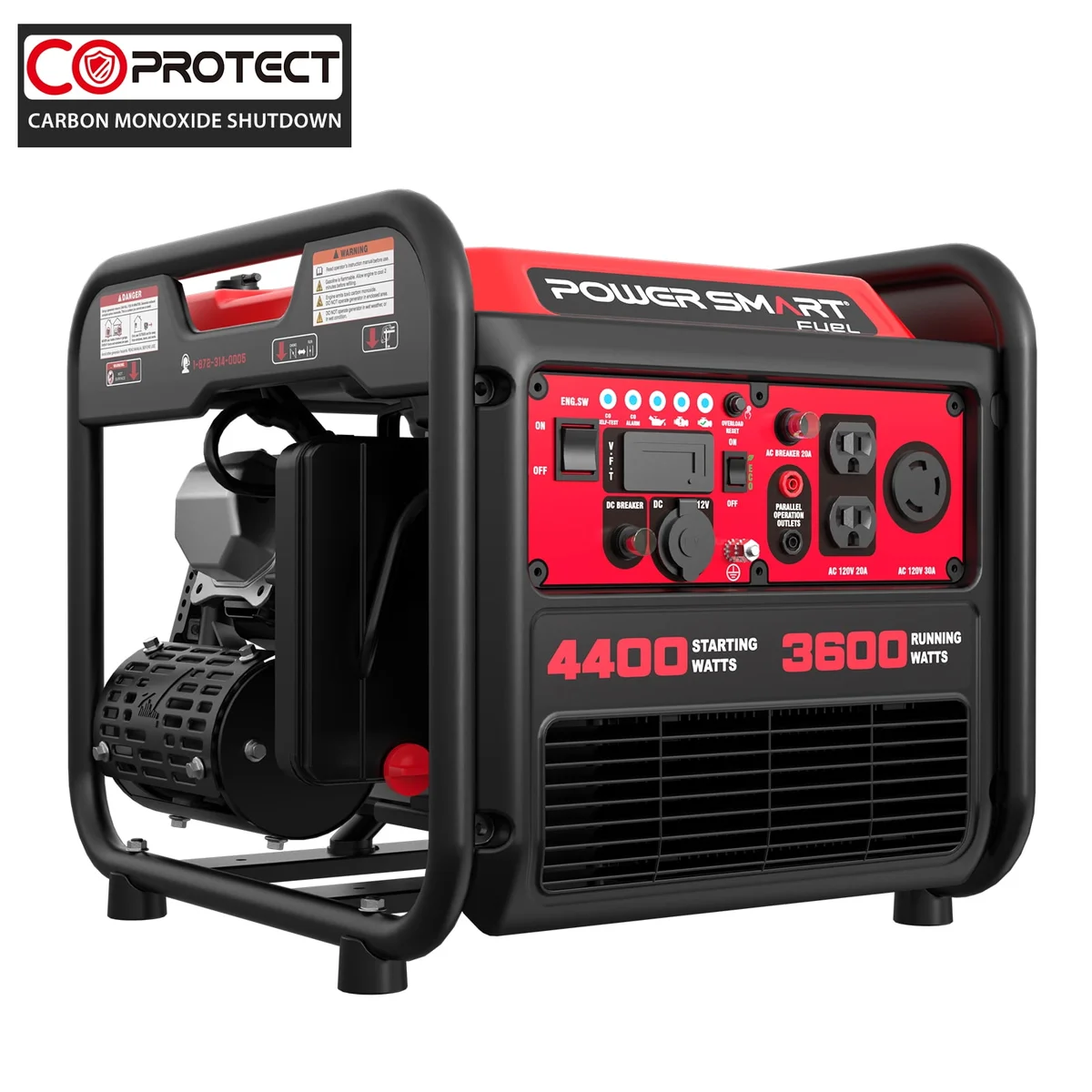 PowerSmart 4400W Inverter Generator, Gas Powered, CO Detect, Home Backup & Outdoor Use, 62 lbs, EPA Certified 5293