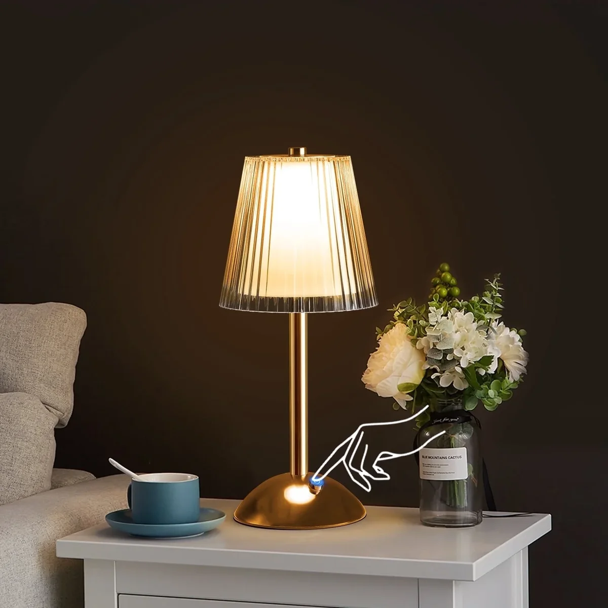 Coliware Crystal Table Lamp, Rechargeable Battery Operated Lamp with 3 Color Temperatures, Portable LED Wireless Touch Lamp, Gold Bedside Lamp fo 9064