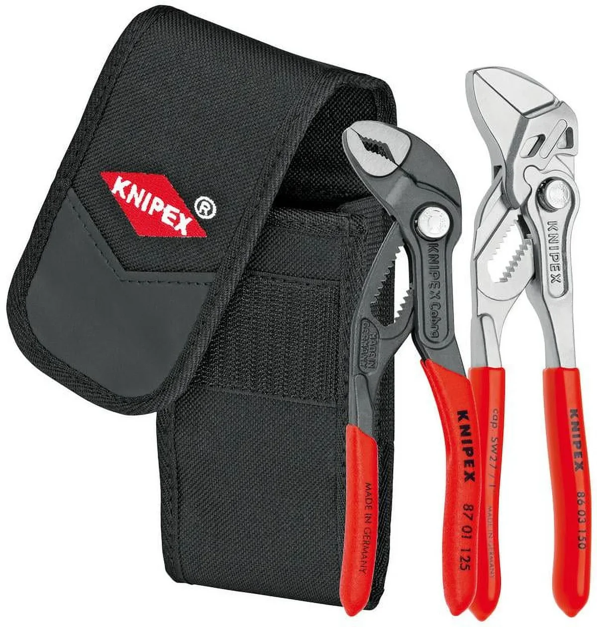 KNIPEX Tools 00 20 72 V01, Mini Cobra Pliers and Pliers Wrench 2-Piece Set with Belt Pouch 4568